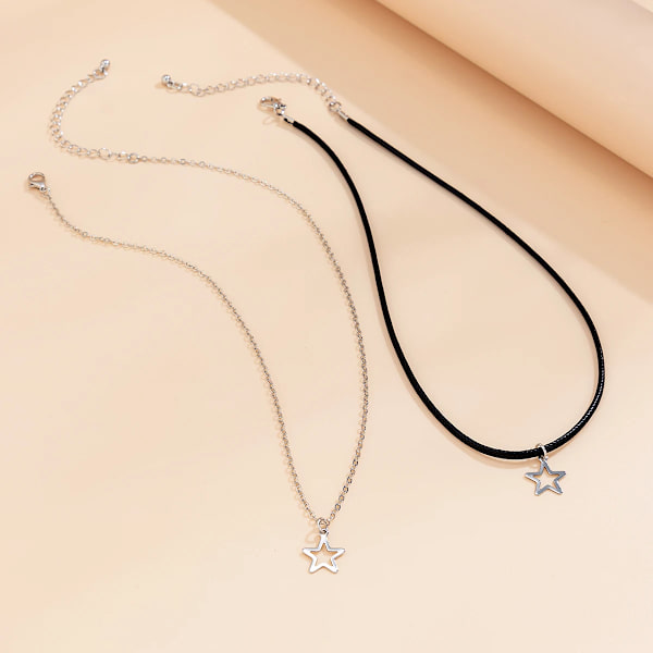 Ingemark 2 stk enkle hule stjerneanheng choker halskjede for kvinner trendy goth PU skinnkjede estetiske smykker tilbehør sett