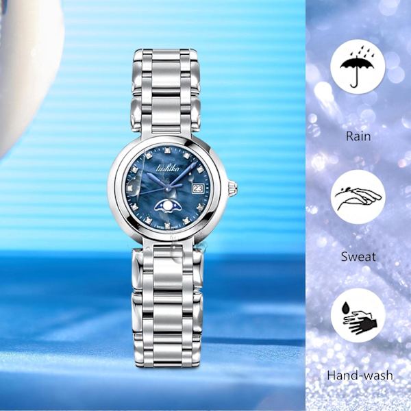 Damklocka Analog Kvarts Kvinna Diamant Klockor Lättläst Armbandsur Med Rostfritt Stålband Modeklocka För Kvinnor Flickor Blå Blue