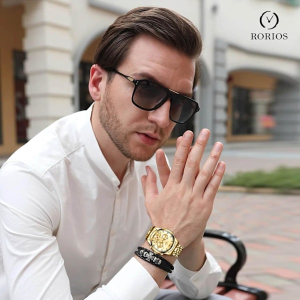 Herrar Analog Kvarts Armbandsur Vintage Elegant Armbandsur Datumskalender Luminous Klocka Guld Gold