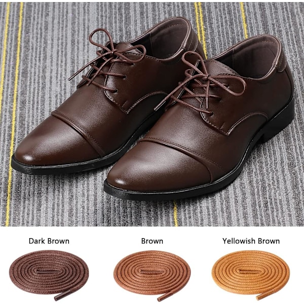 Voksbehandlede Runde Snørebånd 3/32\", Tynde Formelle Snørebånd til Mænd/Kvinder, Mørkebrun/Brun, 40\" Dark Brown Brown Yellowish-brown 40"-3 Pairs