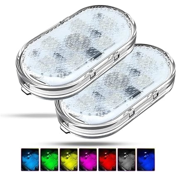2 st LED-billampor med touch-funktion, 5V, trådlösa, RGB, 7 färger, justerbara, uppladdningsbara, USB-touch, färgglada Colorful