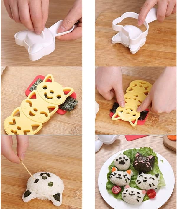 Onigiri Form - 5-delt Sushi Maker - Sød Kat Risbold Form Sæt - DIY Sushi Bento Køkkenforme