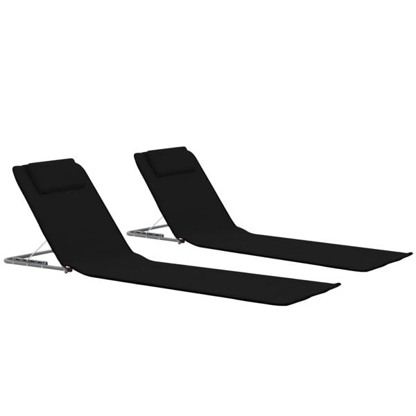 vidaXL Sammenklappelige strandmåtter 2 stk. stål og stof sort Black Svart