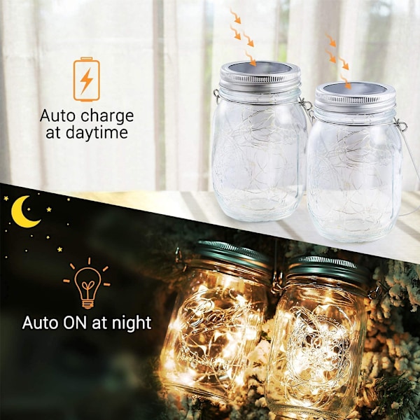 20 LED 10-pack Mason Jar Lock Solar Lights med hängare för Mason