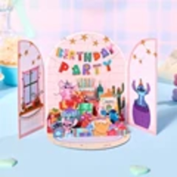 Stitch juhlii syntymäpäivää onnittelukortti luova pariovet pop up 3D-kortti Boojiboo & Angel syntymäpäiväkortti syntymäpäivälahjat CQY-212