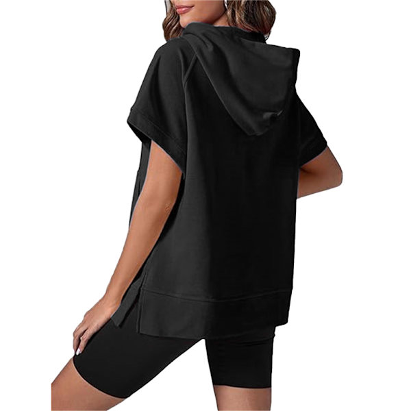 Kvinde Kortærmet Halv Lynlås Pullover Baggy Hoodie Pullover Casual Hoodie Toppe Bluse Sort Black L Black L