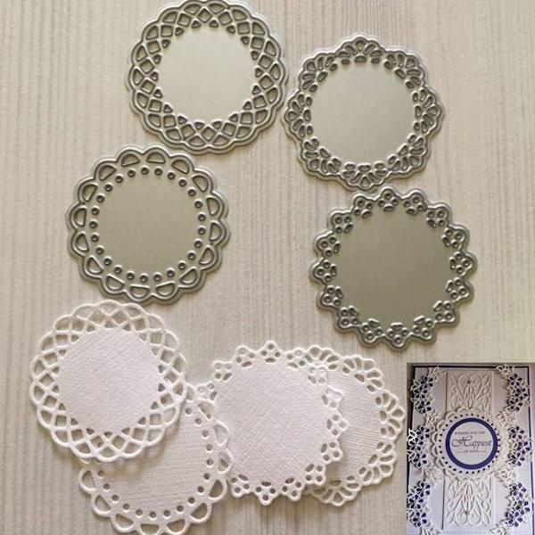 Metallstansar Set, 4 Mönster Runda Spetsblommor Kantstansar (Silver) Silver