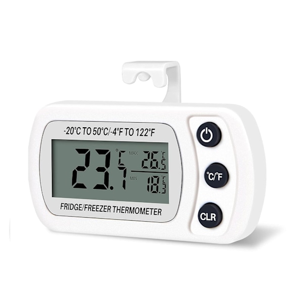 Digital Frysertermometer - Vandafvisende med Max/Min Display, Krog (Hvid)