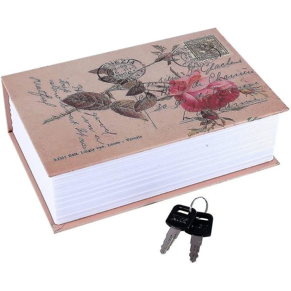 CQBB Säkerhetsbox, Haofy bokskåp med nyckel, kassaskåp i ordboksform, låsbar bokskåp för förvaring av pengar, Rose Diary Style