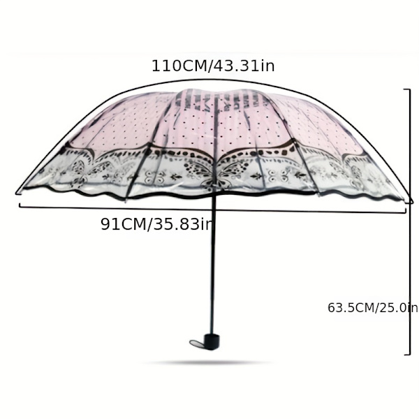 Ny våg kant retro transparent paraply PVC tre vikbar båge fjäril ros paraply