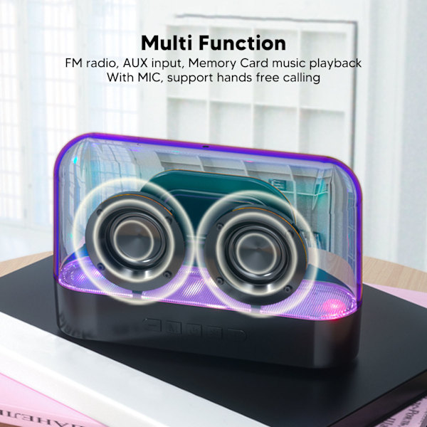 Bluetooth-kaiutin Stereo Subwoofer Muistikorttoisto Läpinäkyvä Kannettava Langaton Kaiutin Värikkäällä LED-valolla