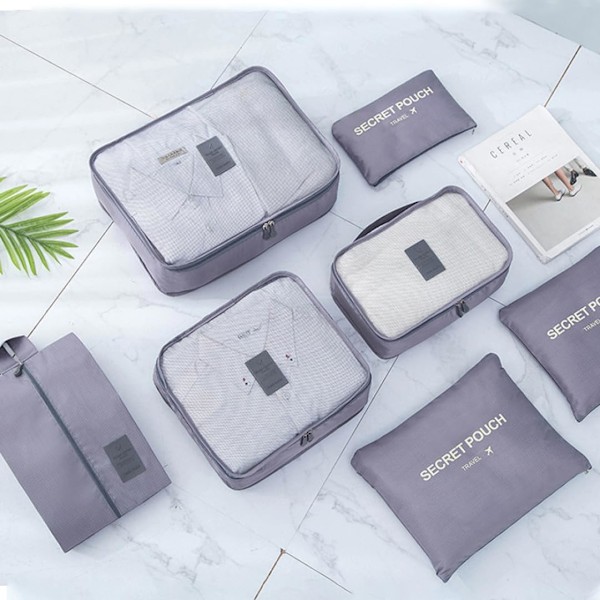 Resepackning Kubkomprimering Suftväska Organiser Bag Vattentät bagage Packing Bag Sko toalettväska för resor Gray 7st Packing Organisatörer grå+ 7 st