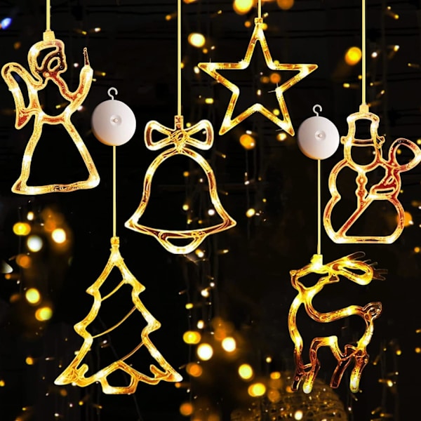 Set med 6 LED-sugkoppsjulkulor - Fönsterdekorationer med ljusgardin, stjärnor & LED