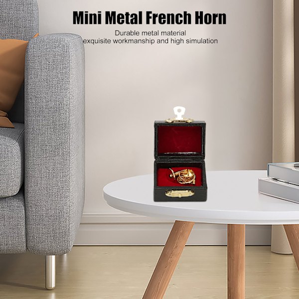 Miniatyr Fransk Horn Guld Färg Utsökt Elegant Hållbar Metall Hög Simulering Mini Fransk Horn Modell för Bord Hylla