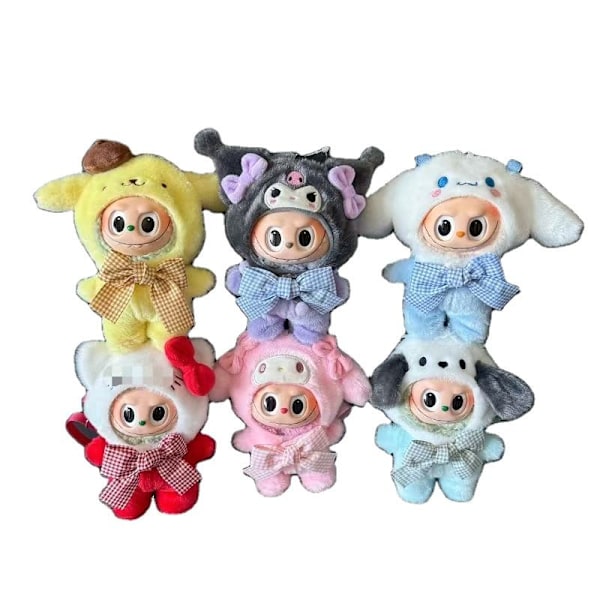 /NC/Tecknade Labubu Kläder Kreativa Hello KT Melody Labubu Dockor Outfit Monster Cosplay Baby Leksaker Charm Labubu Tillbehör 6
