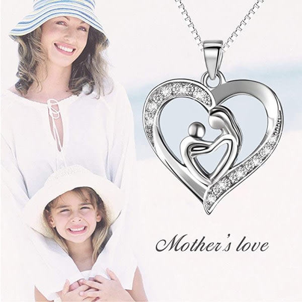 925 Sterling Silver mor och barn älskar hjärtat hänge halsband