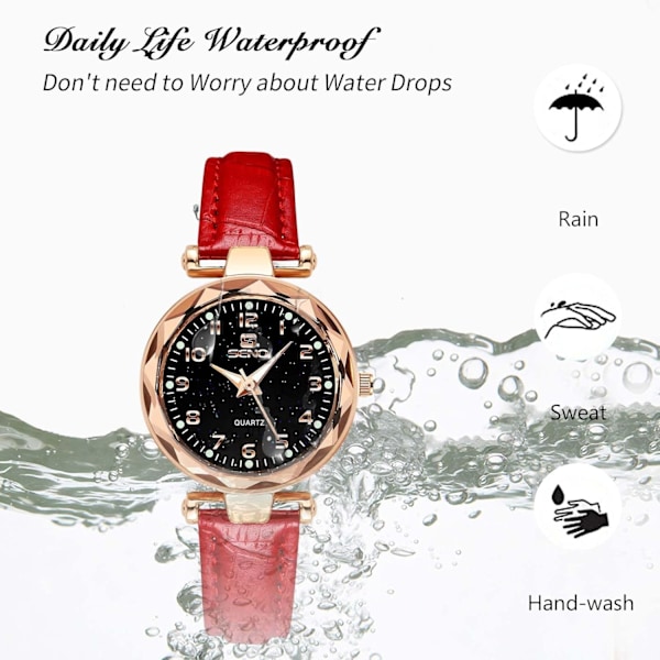 Damer Mode Ure Kvinder Rustfrit Stål Armbåndsur Elegant Læder Armbåndsur Analog Kvarts Dameur Kvinder Vært Ur Rød RED
