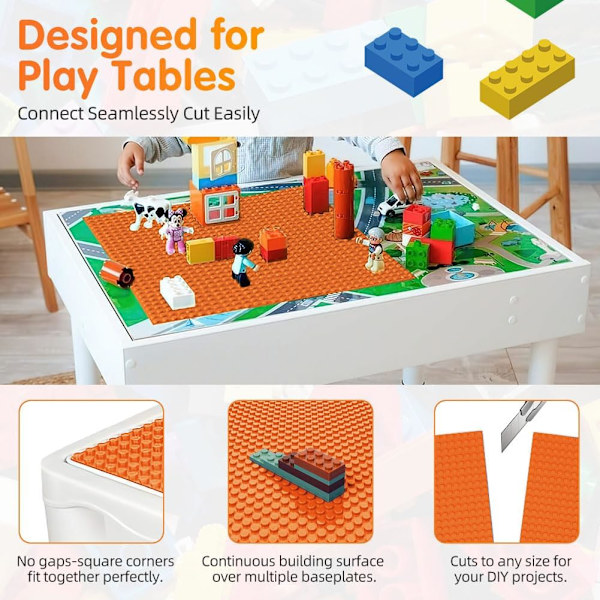 Byggeplade, 4 stk. klassiske baseplader, 25,5 x 25,5 cm, bundplade, kompatibel med alle større mærker, byggesæt til børn 4 st orange