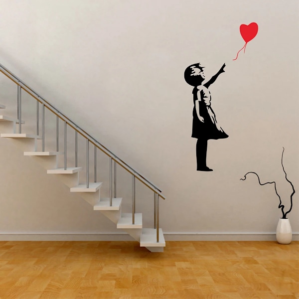 Banksy Seinätarrat, Ballong Girl Inspiroitu - Banksy Vinyyli Seinätaide Tarra, Ilmainen Toimitus A2064BlackLeftward 78cm