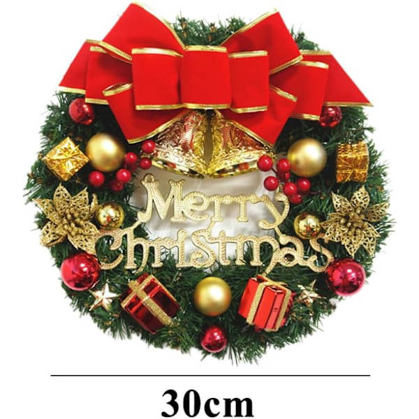 Julkrans konstgjord grön Xmas Garland prydnad för ytterdörr eldstad windows röd girland