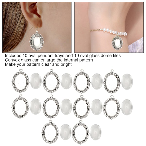 10 set glasplåsterhänge ovala brickor glascabochon klara kupolplattor DIY smyckestillbehör