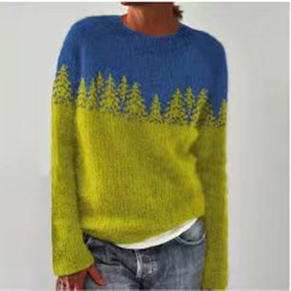 Damtröja i löst stick - Rund hals, färgblock, modetröja, gul + orkidé, 4XL Yellow + Orchid 4XL