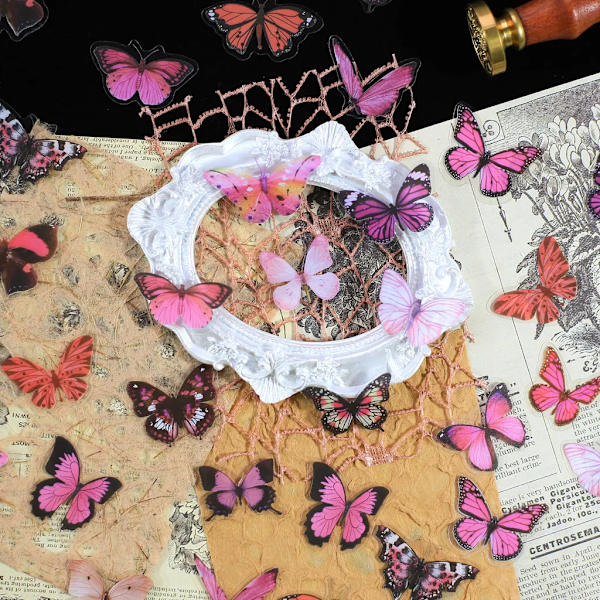 Journamm 40 kpl Perhonen Tarrat Sööt Käsityötarvikkeet Collage Junk Journal Scrapbooking Tarvikkeet Tarrat Koulu Kirjatarvikkeet B
