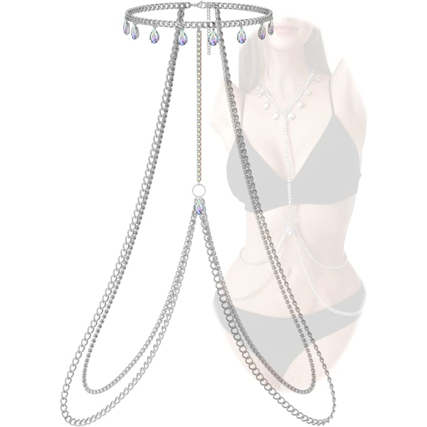Rhinestone Body Chains Smycken för kvinnor och flickor Sexig Silver Rainstone