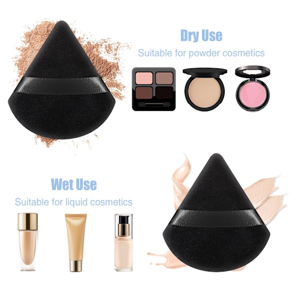 15 stk. Trekantformede Makeup Pudder Puffs til Løst Pudder, Fløjlspuff Svampe, Sort Black