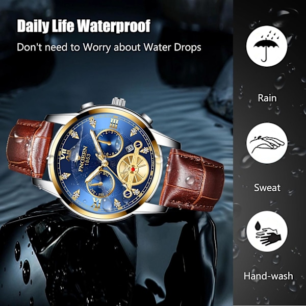 Herrar Analog Kvarts Armbandsur Vintage Elegant Armbandsur Datumskalender Luminous Klocka Blå Brun Blue brown