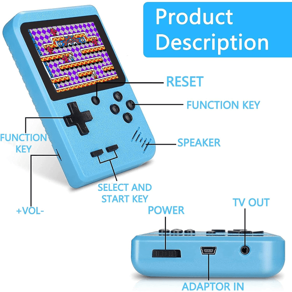 Retro handhållen spelkonsol med 400 klassiska FC-spel-3,0 tums skärm Bärbara videospelskonsoler (blå)