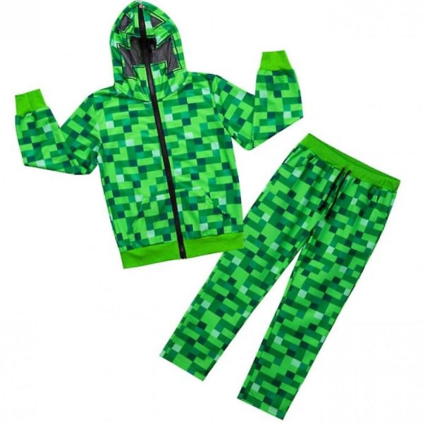 Minecraft Creeper Onesie för barn Grön Mjuk Pixelerad sovdräkt 8-9Y SQBB