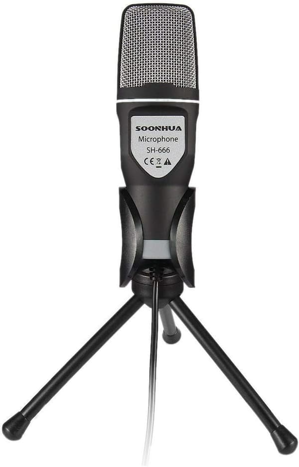 PC Kondensatormikrofon med 3,5 mm Jack, Plug & Play med Stativ til Laptop, PS4, Streaming, Sort Black