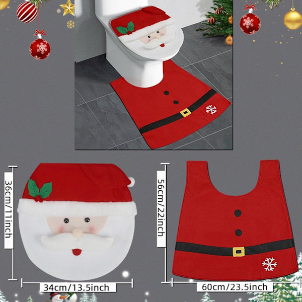 Joulu WC-istuimen peitesetti - Juhlava Joulupukki kylpyhuoneen matto ja peite Santa Claus