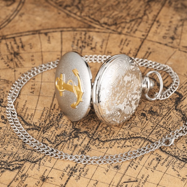 Antik Boho Klocka 3D Rep Brons/Silverig Segling Kvarts Klocka Utsökt Halsband Hänge Kedja FOB Klockor Konst Samlarobjekt Silvery