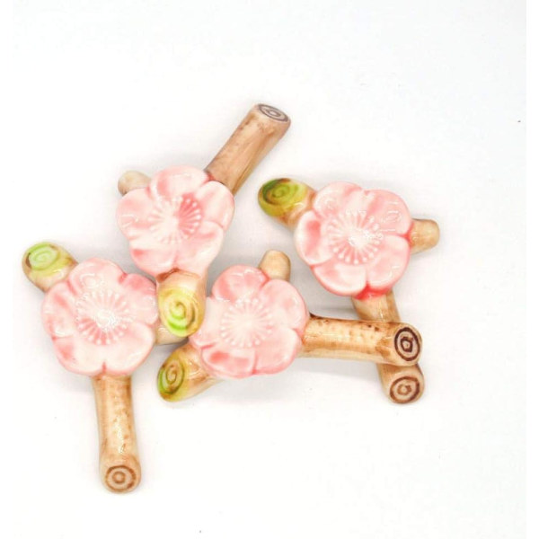Sæt med 4 - Retro Stil Kirsebærblomst Keramik Spis Stick Rest Stativ Rosa Blomst Ske Stativ