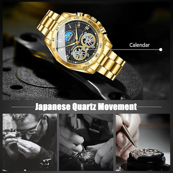 Mænds Kvarts Armbåndsur Fritids Rustfrit Stål Ure Mode Analogt Ur Lysende Dato Kalender Herre Ur Guld Sort Gold black
