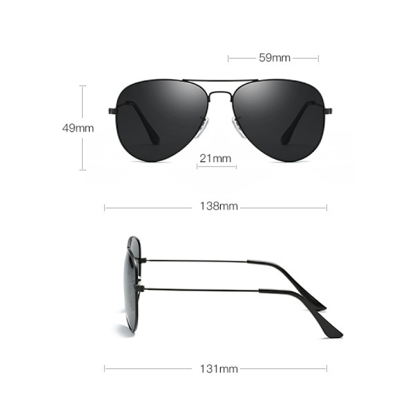 Polariserte Aviator Solbriller for Menn Kvinner Metall Flat Top Su