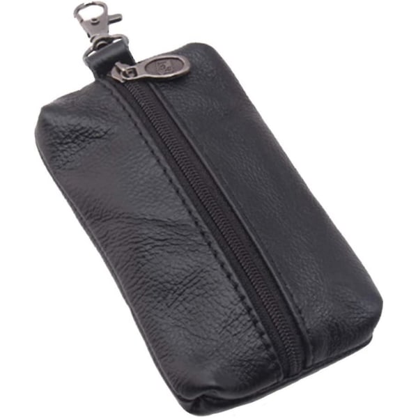 Unisex case i äkta läder Plånboksväska Nyckelringshållare med nyckelring och dragkedja (svart (1 st)