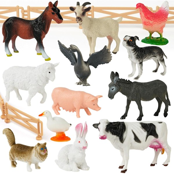 Bondgårdsdjursfigurer leksaker, 12 stycken realistiska bondgårdsdjursfigurer mini plast bondgårdsdjur leksaker bondgård slipleksak set för 3+ 12 stycken
