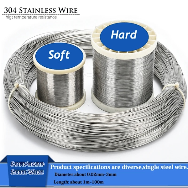 Ny 1St 1-100 Meter 304 Rostfritt Stål Mjukt / Hårt Stål Tråd Diameter 0.02-3Mm Enstaka Strand Lasande Mjukt På Tråd Rustsäkert Soft Steel Wire