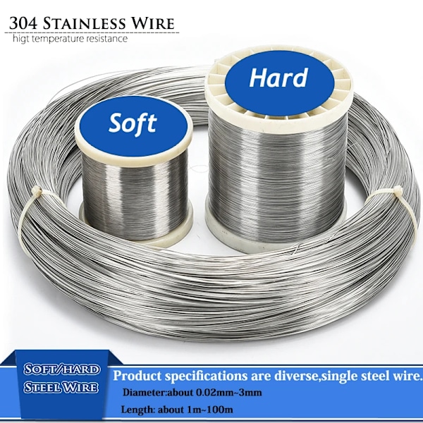 Ny 1St 1-100 Meter 304 Rustfritt Stål Mykt / Hardt Ståltråd Diameter 0,02-3Mm Enkelt Tråd Lodding Mykt På Tråd Rustfritt 0,3mm X 50m