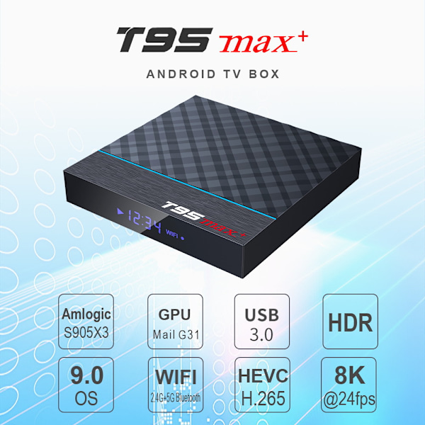 T95 MAX+ S905X3 set top box 4GB/64GB Android 9.0 Dual WIFI+BT 8k HD nätverksspel TV BOX Fjärrkontroll endast EU Remote control only