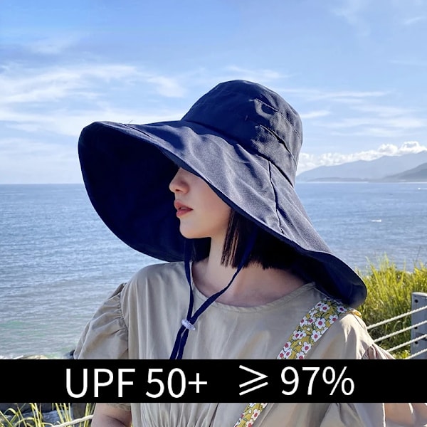 Bred brätte UPF 50+ Solhatt Dam Anti-UV-skydd Vandring Fisherman Cap Vik Sommar Solid Beach Hat 2023 Dubbelsidig solhatt khaki 55-60cm