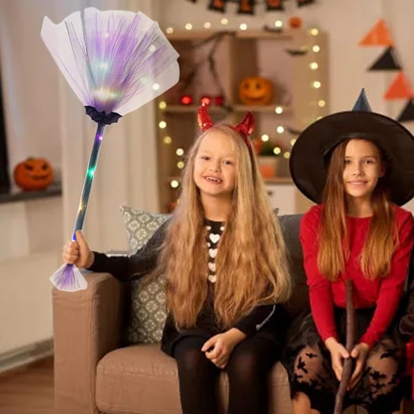Halloween-noita-luuta LED-valoilla - Violetti Cosplay-luuta naamiaiskoristeeksi Purple