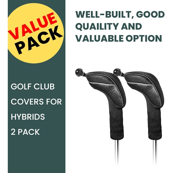 Hållbara Långa Huvudskydd för Hybrider, Utbytbara Golfklubbstillbehör 2 Hybrid-Black