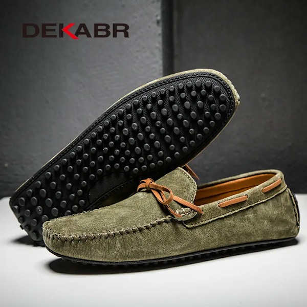 Dekabr Casual Män Äkta Läder Skor Sommar Andas Gröna Mäns Loafers Läder Skor Sapato Masculino Zapatos Hombrename 03 Brun 6.5