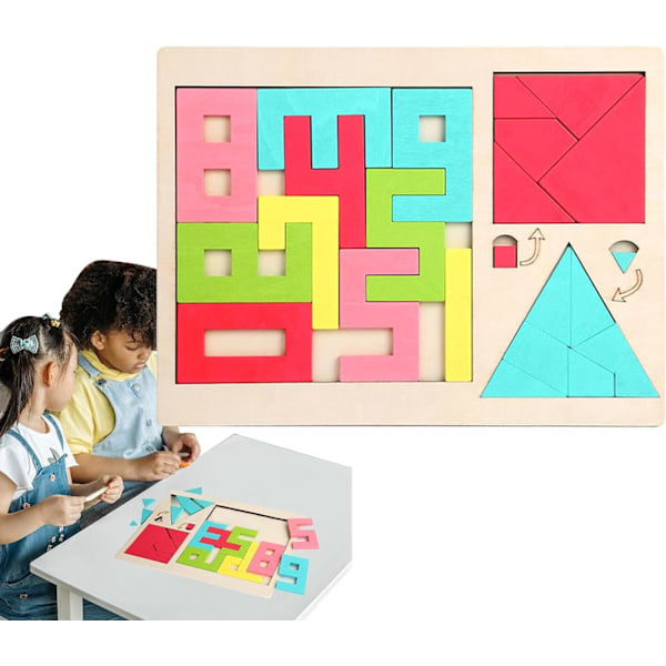 Træ Tangram Puslespil til Børn | Hjerne-Tænder Formblokke til 3+ År