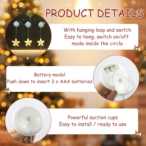 Julstjärna Fönsterlampor, 3-pack LED Hängande Lampor med Sugkoppar (B) b