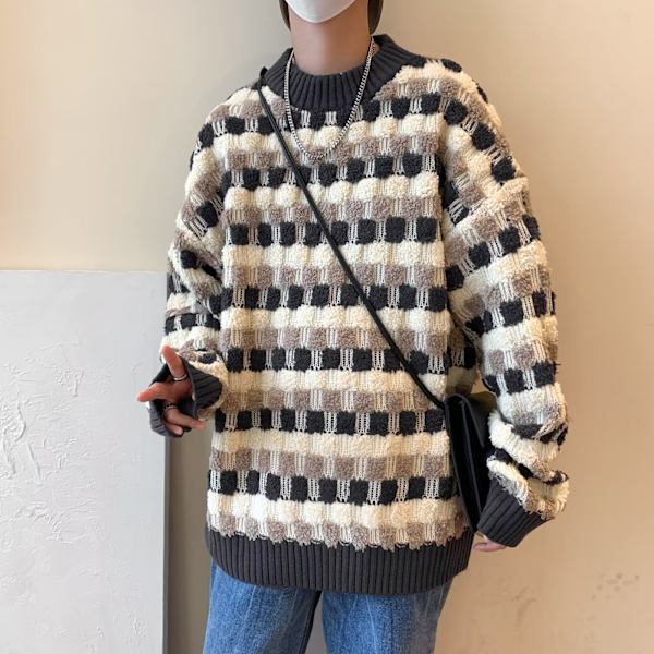 2023 Vår Och Höst Höghalsade Tröja Mäns Lös Höst Och Vinter Trender Hong Kong Style Pars Swee Coat Män Dark Blue XL